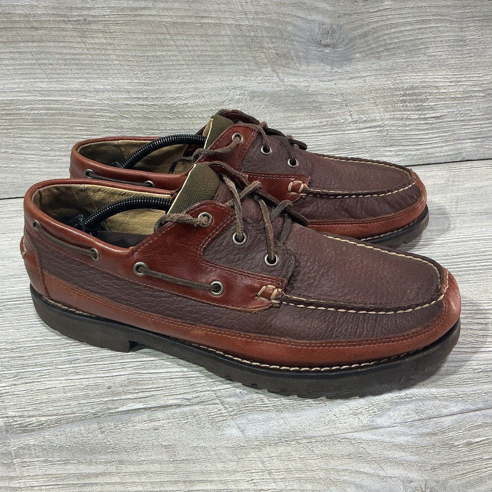 LL Bean Allagash Bison Handsewn Boat Shoes Oxford 244472 Brown Men's Size 12 EE